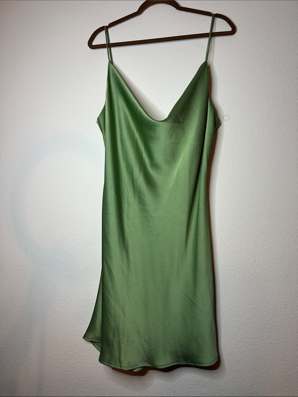 Miss Lola Olive Green Satin Slip Dress - Picture 3 of 6